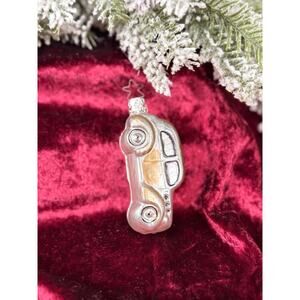 Vintage Christmas Handblown Glass Ornament Silver Coupe Car Inge Glas Germany